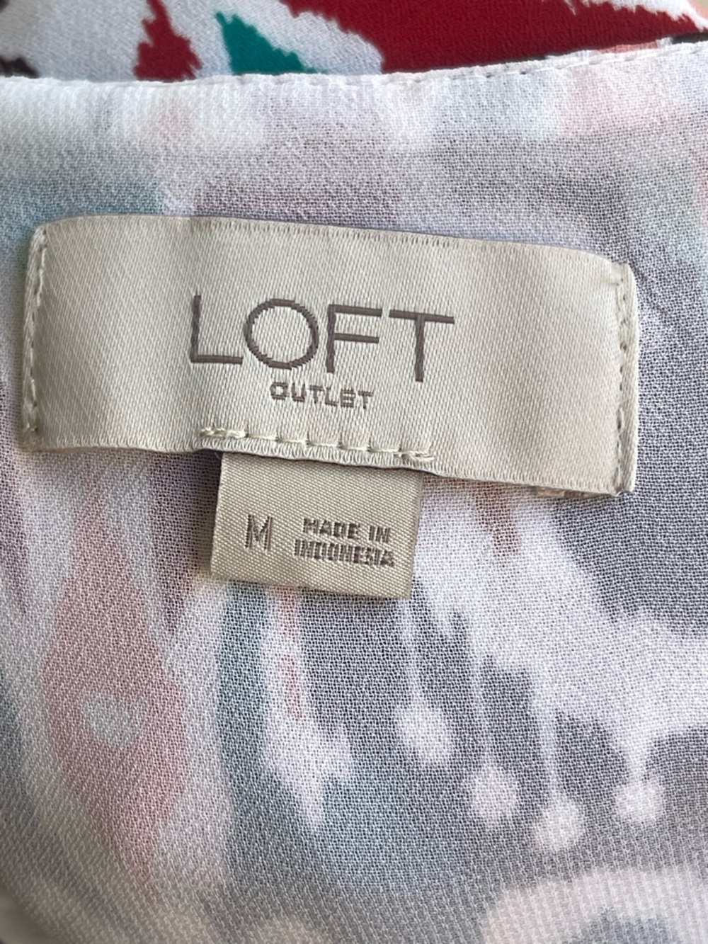 LOFT Outlet Racerback Multicolor Printed Blouse with Pink & Teal Accents Medium - Picture 3 of 4